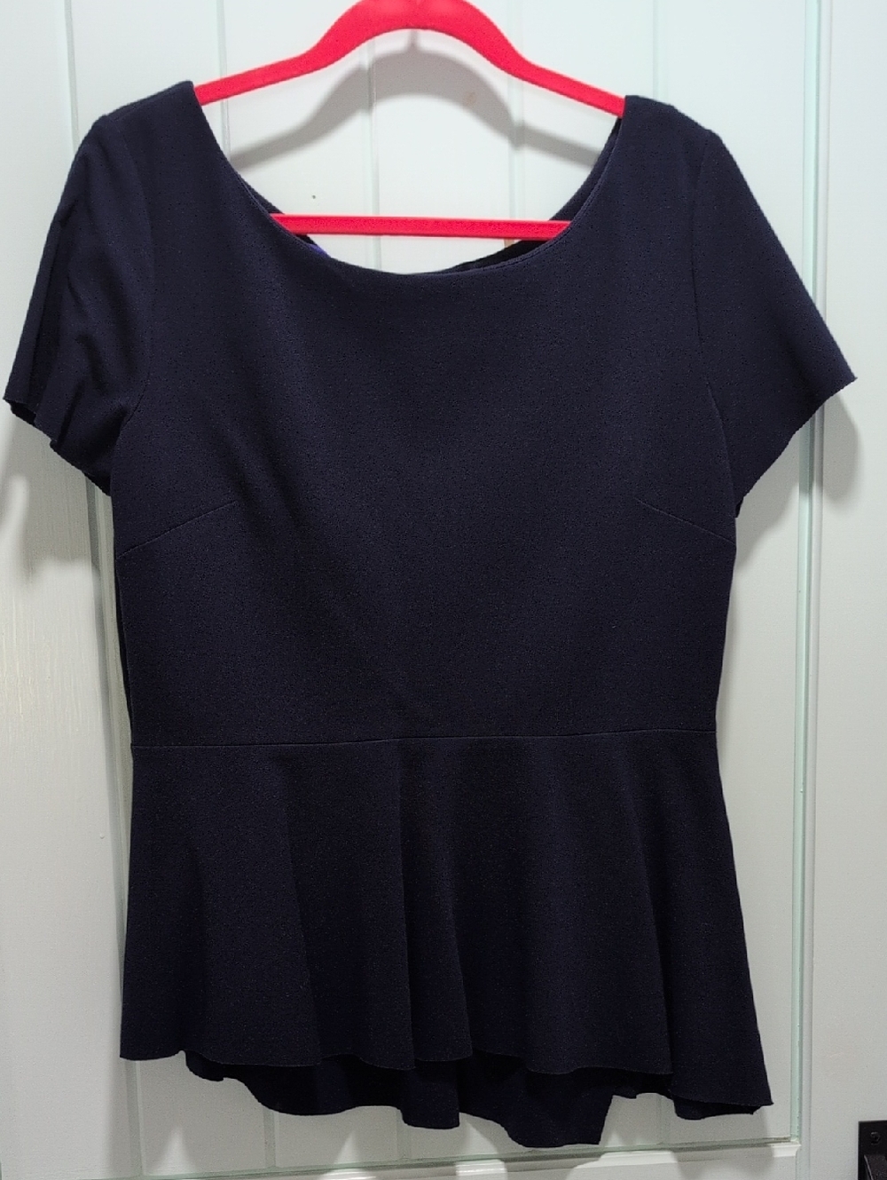 Elie Tahari Classic Navy Peplum Top - Women's Elegant Short Sleeve Elie Tahari